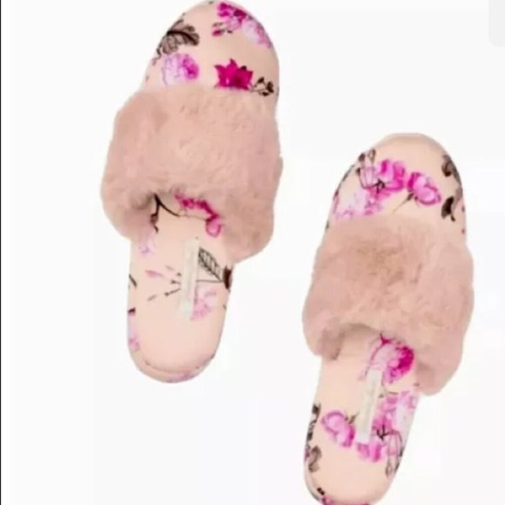Victoria's Secret Signature Satin Slipper Light Pink Holiday Floral Large (9-10)
